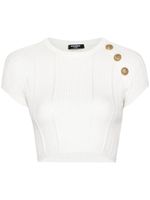 Balmain 3-Button open-knit cropped top - Blanc - thumbnail