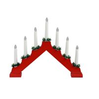 Kaarsenbrug rood - hout - met LED verlichting - 39,5 x 5 x 31 cm