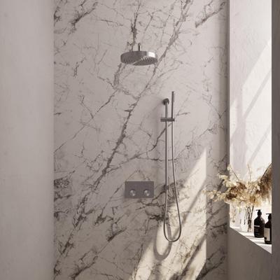 BRAUER Stripe Thermostatische Inbouw Regendouche - drukknoppen - SET 32 - 25cm douchekop - gebogen muurarm - staaf handdouche - doucheslang - geïntegreerde glijstang - RVS-kleurig geborsteld PVD 5-NG-427