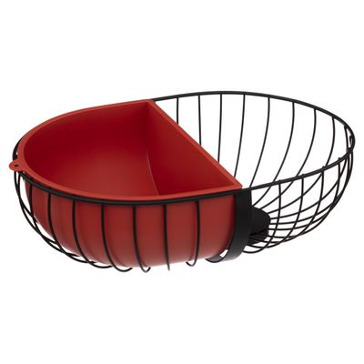 Fruitschaal/fruitmand metaal met inzetbakje zwart/rood 30 x 20 cm