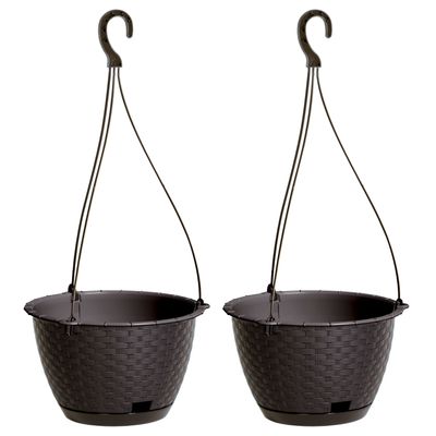 2x stuks hangende plantenpot/bloempot kunststof dia 22 cm/hoogte 14 cm donkerbruin