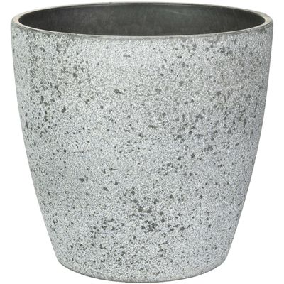 Bloempot/plantenpot - buiten - betongrijs - D19 en H15 cm - kunststof/steenmix