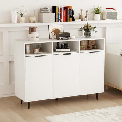 Dressoir Hout Keukenkast met 5-Voudig Verstelbare Planken Opbergkast met 3 Open Vakken en Deuren voor Keuken Woonkamer Wit