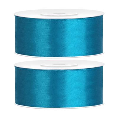 Partydeco Cadeaulint - 2x - turqoise - 2,5 cm x 25 meter - satijn - sierlint - inpakken - decoratie