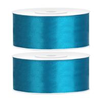 Partydeco Cadeaulint - 2x - turqoise - 2,5 cm x 25 meter - satijn - sierlint - inpakken - decoratie