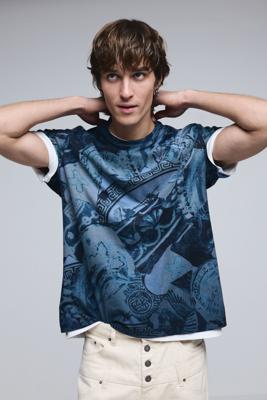 T-shirt met korte mouwen en mozaïek - BLUE - XXL