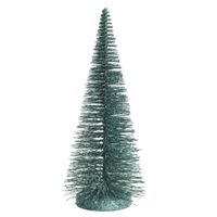 Mini decoratie kerstboompje - groen glitter - H30 cm - kunststof   -