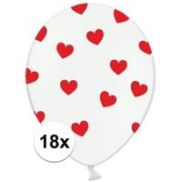 Witte ballonnen met hartjes rood 18 stuks - thumbnail