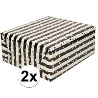 2x Inpakpapier/cadeaupapier metallic goud/zwart/wit 150 x 70 cm - thumbnail