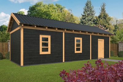 Lariks/Douglas Overkapping Hamar L type 8 zwart 690x395 cm- Zadeldak- Onbehandeld lariks Douglas hout- Tuindeco