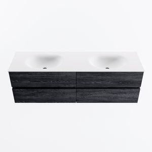 MONDIAZ VICA 160cm badmeubel onderkast Antracite 4 lades. Wastafel MOON dubbel 2 kraangaten, kleur Talc.