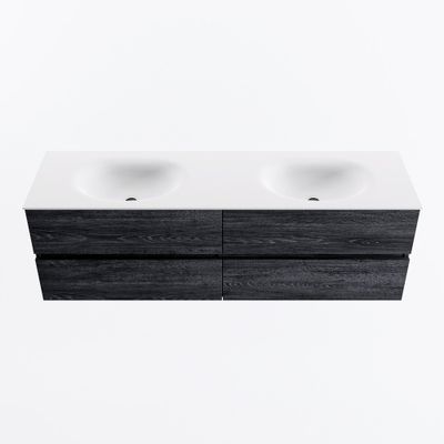 MONDIAZ VICA 160cm badmeubel onderkast Antracite 4 lades. Wastafel MOON dubbel 2 kraangaten, kleur Talc.