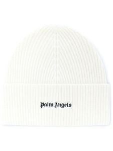 Palm Angels bonnet nervuré à logo brodé - Blanc