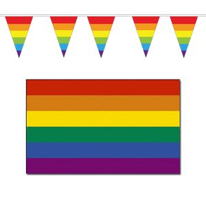 Regenboog pride vlaggen versiering set binnen/buiten 2-delig