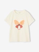 Meisjes-T-shirt met frisou-animatie en iriserende details vanille Meisjes-T-shirt met frisou-animatie en iriserende details vanille