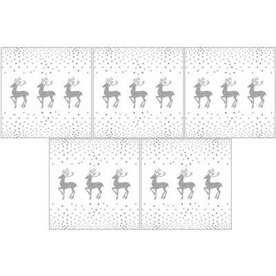 Ambiente Kerst servetten - 100x - rendier en stippen - wit zilver