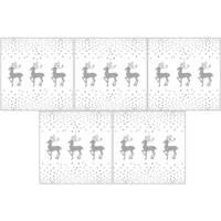 Ambiente Kerst servetten - 100x - rendier en stippen - wit zilver