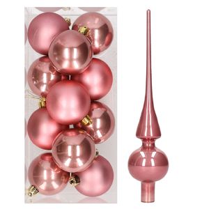 Set van 12x stuks kunststof kerstballen 6 cm inclusief glazen piek lichtroze