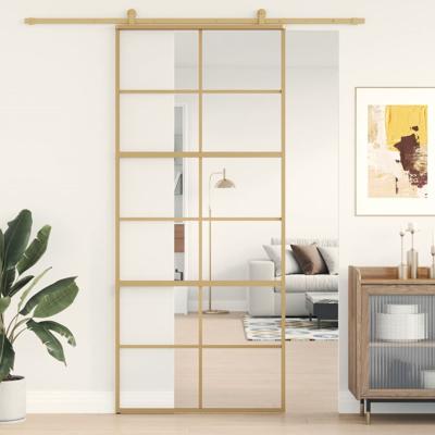 VidaXL Schuifdeur 90x205 cm helder esg-glas en aluminium goudkleurig