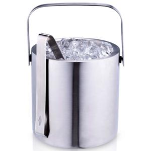 IJsemmer inclusief tang - ijsklontjes houder - rvs - zilver - 14 x 14 cm - Cocktails en bar supplies