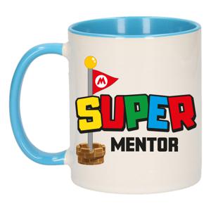 Cadeau koffie/thee mok voor mentor/leraar - blauw - super mentor - keramiek - 300 ml