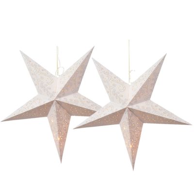 Verlichte kerststerren - 2x - wit - 60 cm - papier - op batterijen