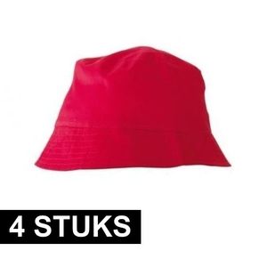4x Vissershoedjes/zonnehoedjes rood voor volwassenen