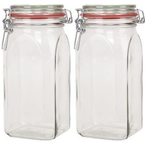 2x Weckpotten/inmaakpotten 1500 ml/1,5 liter met beugelsluiting