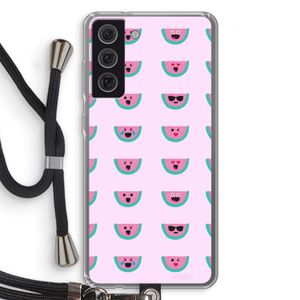 Smiley watermeloenprint: Samsung Galaxy S21 FE Transparant Hoesje met koord