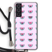 Smiley watermeloenprint: Samsung Galaxy S21 FE Transparant Hoesje met koord