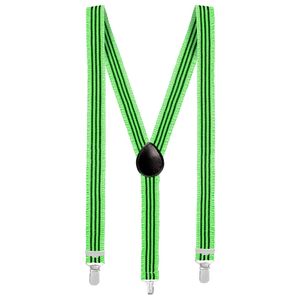 Carnaval verkleed bretels met ruches - neon groen/zwart gestreept - volwassenen/heren/dames
