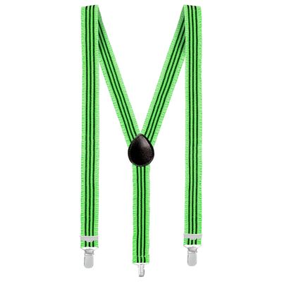 Carnaval verkleed bretels met ruches - neon groen/zwart gestreept - volwassenen/heren/dames