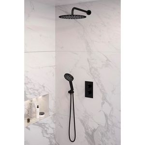 Inbouw Regendouche Set Brauer Black Edition Gebogen Wanduitloop Ronde Hoofddouche 30 cm Met Handdouche 3 Standen Mat Zwart Brauer