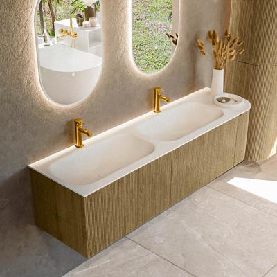 Badmeubel Mondiaz Kurve | 165 cm cm | Meubelkleur Dusk | Wastafelkleur Talc | Solid surface | Dubbel / Links spoelbak | 2 kraangaten