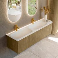 Badmeubel Mondiaz Kurve | 165 cm cm | Meubelkleur Dusk | Wastafelkleur Talc | Solid surface | Dubbel / Links spoelbak | 2 kraangaten