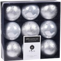 9x Kerstboomversiering luxe kunststof kerstballen zilver 5 cm