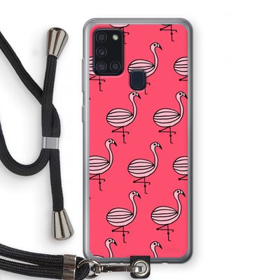 Flamingo: Samsung Galaxy A21s Transparant Hoesje met koord