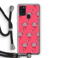 Flamingo: Samsung Galaxy A21s Transparant Hoesje met koord