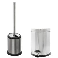 Toiletborstel houder rvs zilver 39 cm en pedaalemmer 3 liter combi - Badkameraccessoireset - thumbnail