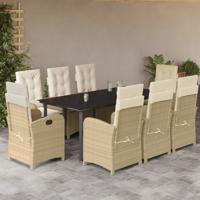 9-delige Tuinset met kussens poly rattan beige