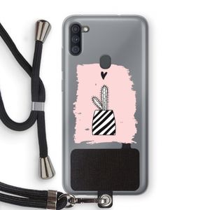 Zwart-wit cactus: Samsung Galaxy A11 Transparant Hoesje met koord