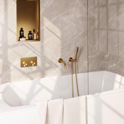 BRAUER Stripe Thermostatische Badkraan - drukknoppen - SET 03 - inbouw - uitloop - staaf handdouche - doucheslang - wandaansluitbocht - goud geborsteld PVD 5-GG-363