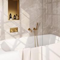 BRAUER Stripe Thermostatische Badkraan - drukknoppen - SET 03 - inbouw - uitloop - staaf handdouche - doucheslang - wandaansluitbocht - goud geborsteld PVD 5-GG-363