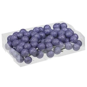 80x Paarse glitter mini kerstballen stekers kunststof 3 cm