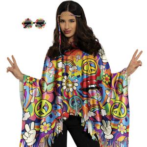 Hippie verkleed set - poncho en bril bloemen - one size - Jaren 60/flower power verkleedkleding