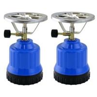 Camping kookstel - Set van 2x stuks - blauw - 18 x 12 x 12 cm - kunststof - kampeer - kookplaat
