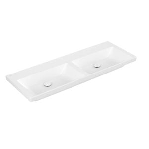 Wastafel Villeroy & Boch Subway 3.0 Dubbele wasbak Met CerampicPlus Zonder Kraangat Zonder Overloop 130x47x16.5 cm Stone White