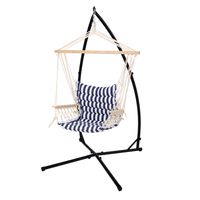 Design hangstoel blauw/wit, 45x100x43 cm, gemaakt van katoen/hardhout, belastbaar tot 120 kg