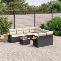 9-delige Loungeset met kussens poly rattan zwart