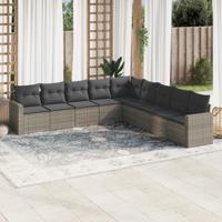 9-delige Loungeset met kussens poly rattan grijs